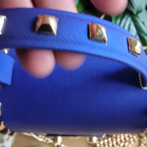 LA MIEL True Blue and Gold Studded Crossbody Bag & Rainbow Moonstone Bracelet. - Picture 3 of 12